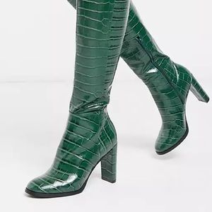 Green Croc Knee High Boots